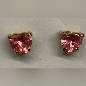 Gold based pink stone heart earrings pierced